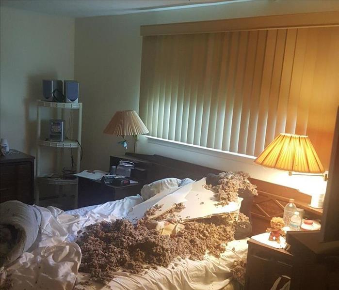 Water Damage Ceiling Fallen Onto Bed