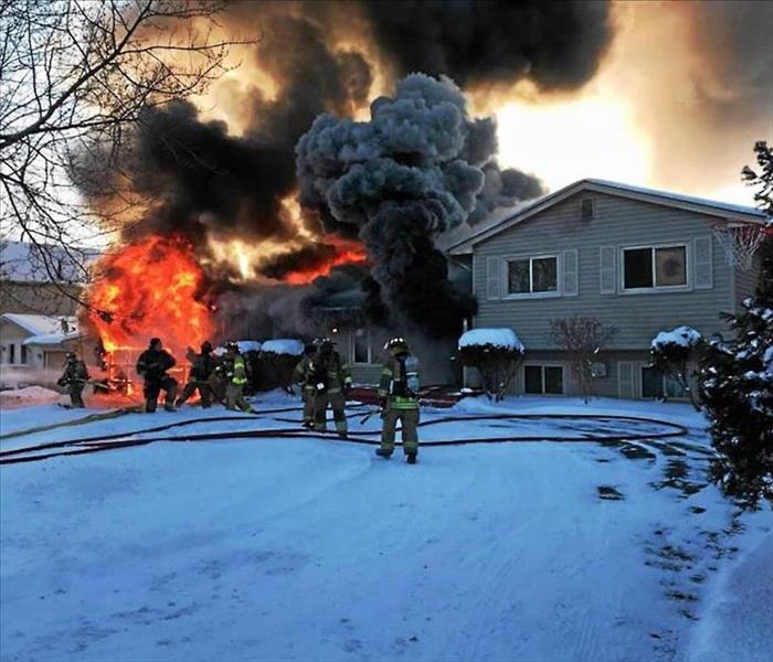 Winter Fire Destroying A Home